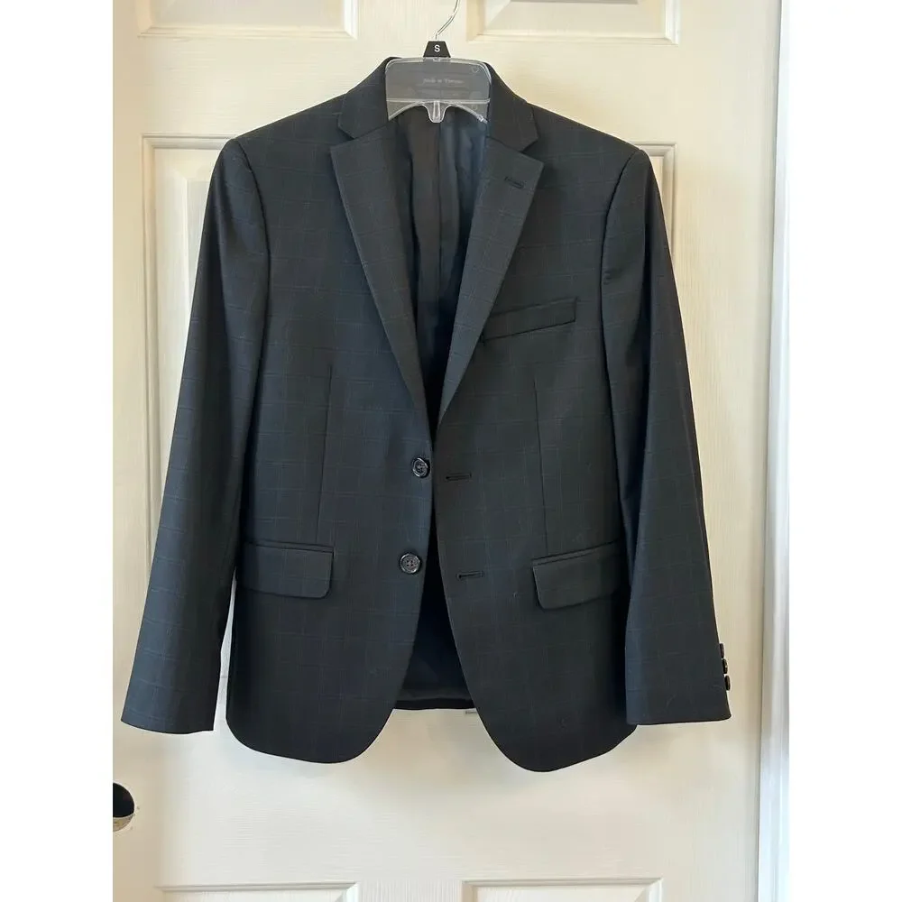 Lauren Ralph Lauren Boys 14R Windowpane Plaid Blazer Sport Coat Dark Gray